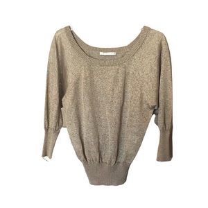 D. Exterior Gold Linen Blend Metallic Gathered Sweater